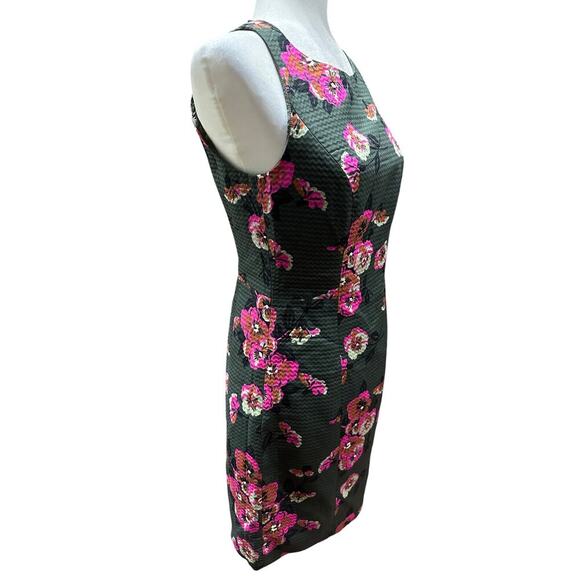 Fossil Sleeveless Dress Textured Army Green Floral Lined Sheath 6 Forest Fairy - Picture 3 of 10